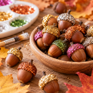 Eichelhütchen mit Glitzer beklebt