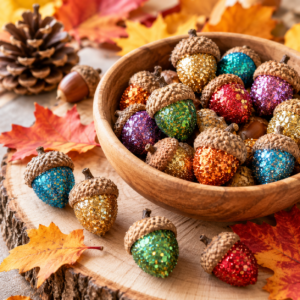 Glitzer Eicheln als schöne Bastelidee für den Herbst