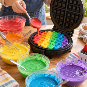 Regenbogenwaffeln für den Kindergeburtstag backen