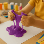 Schleim selber machen, Kind mit Glitzerschleim