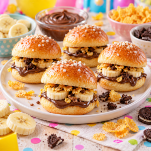 Bunte Bananen-Schoko-Mini-Burger