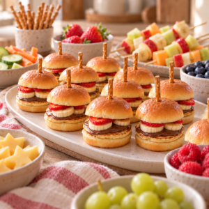 Mini-Pancake-Burger-Buffet mit Früchten
