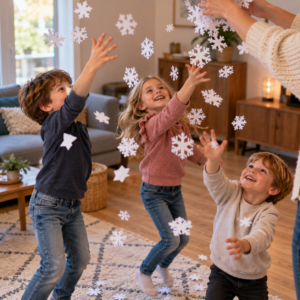 Schneeflocken-Jagd als Indoor-Spiel für Kinder