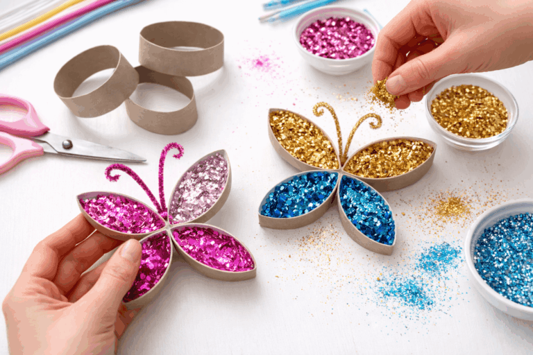 Schmetterlinge basteln aus Klopapierrollen