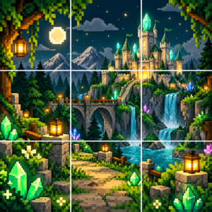 Pixel-Puzzle mit Kristallburg für die Schatzsuche