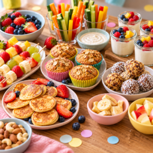 Bunte zuckerfreie Kinderparty-Snacks