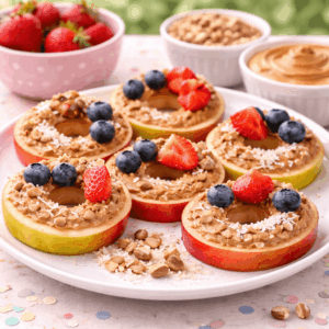 Kindergeburtstag Apfelringe mit Nussbutter