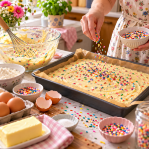 Konfetti Blechkuchen backen