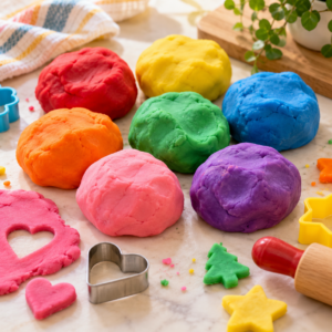 Selbst gemachte Knete in vielen Farben