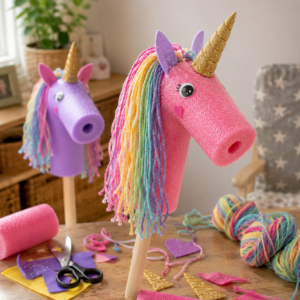 Einhorn basteln Steckenpferd Poolnudel