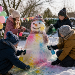 Kindergeburtstag im Winter mit Spielen im Schnee