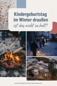 Kinder spielen beim Kindergeburtstag im Winter draußen