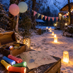 Taschenlampen-Schatzsuche beim Kindergeburtstag im Winter