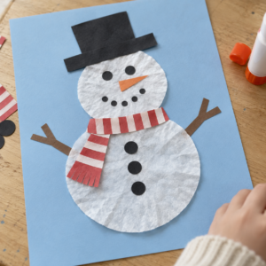 Bastel-Schneemann auf blauem Papier