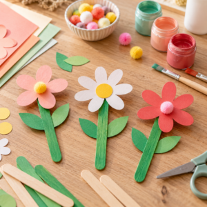 Bunte Blumen aus Eisstielen