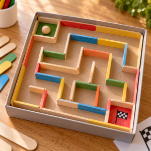 Bunte DIY-Holzstäbchen-Labyrinthbox