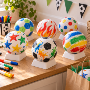 Fertig bemalte Fußbälle am Kindergeburtstag