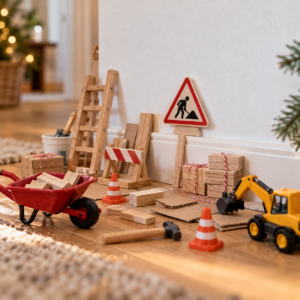 Gemütliche Wichtel-Baustelle mit Weihnachtsstimmung