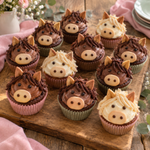 Pferde-Muffins mit Deko aus Keksen und Creme