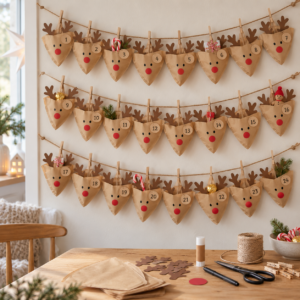 Rentier-Adventskalender zum Basteln aus Kaffeefiltern