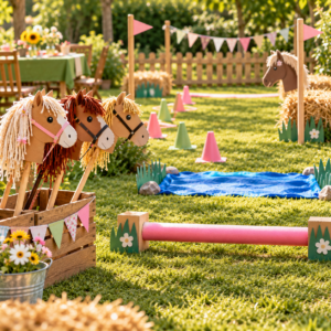 Verspielter Steckenpferd-Parcours im Garten