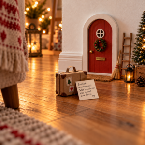 Wichtel ist angekommen im kleinen Weihnachtstürchen